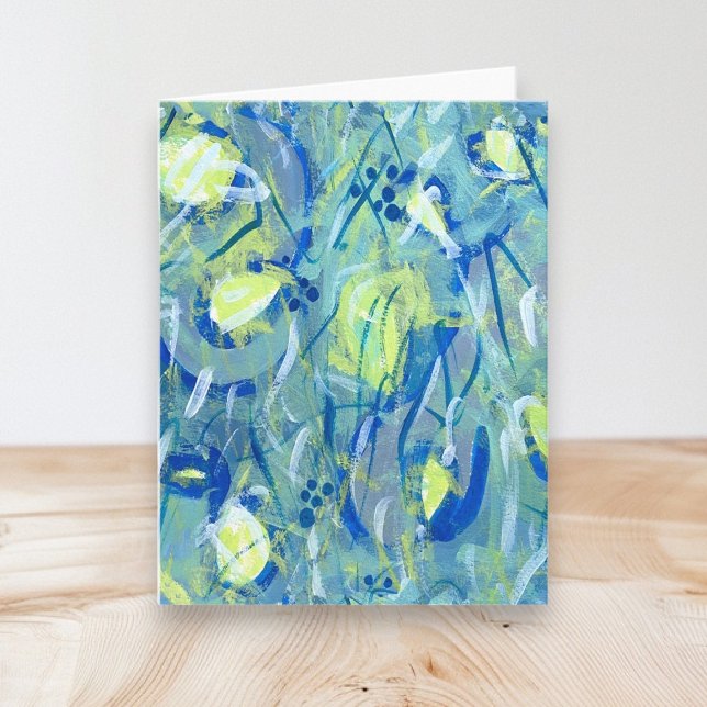 Blank Abstract Blue Modern Art Folded Note Card (Modern Art Blank Note Cards by Artist © Cathy Thompson. Useful for any occasion or correspondence.)