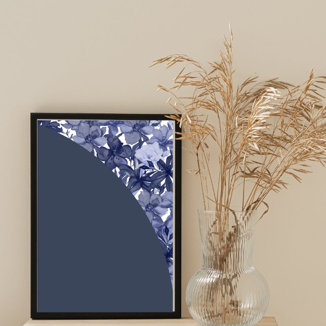Blank Add Your Own DIY Image Arch Navy Blue Floral Poster (Creator Uploaded)