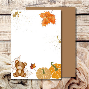 Blank Add Your Own Fall Pumpkin Teddy Bear Invitation