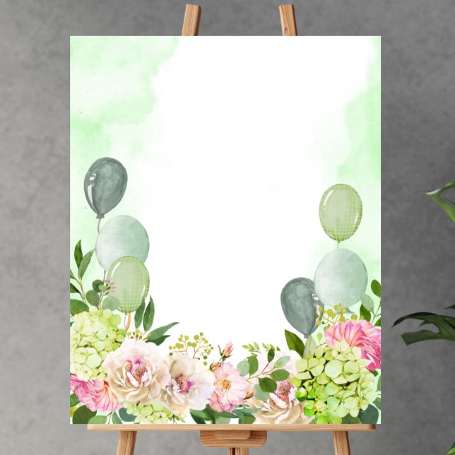 Blank add your own green hydrangea pink florals poster (Creator Uploaded)