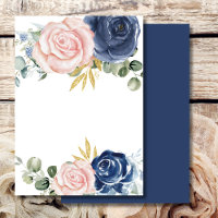 Blank Add Your Own Text Navy blue blush pink flora