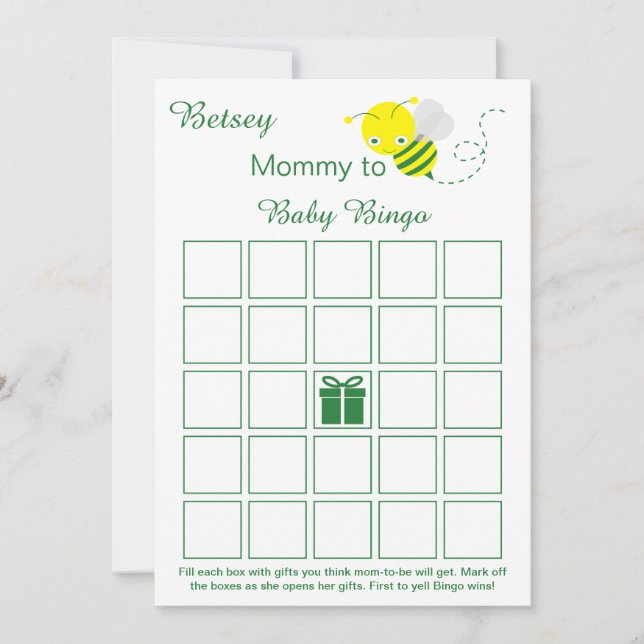 Blank Baby Shower Bingo Cards with Bumblebee (Front)