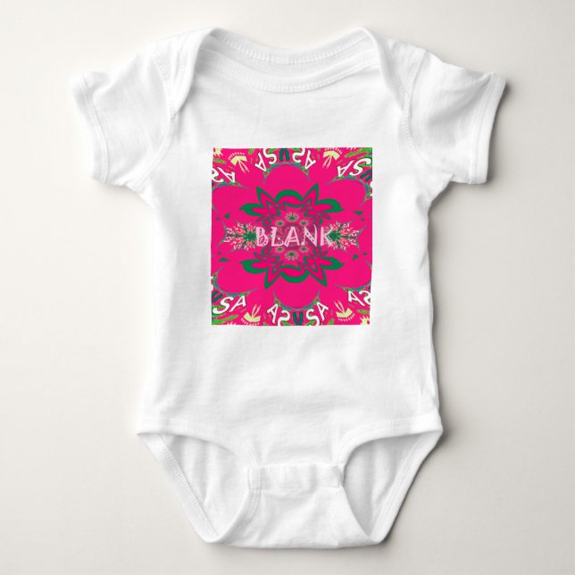 Blank Baby Vivid Pink Floral Purple Shade Monogram Baby Bodysuit (Front)