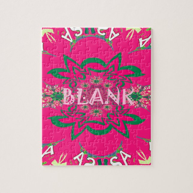 Blank Baby Vivid Pink Floral Purple Shade Monogram Jigsaw Puzzle (Vertical)