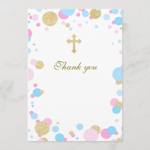 Blank Baptism Communion Thank You Card Pink Blue