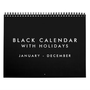 Blank Black Calendar With Holidays 12 Months