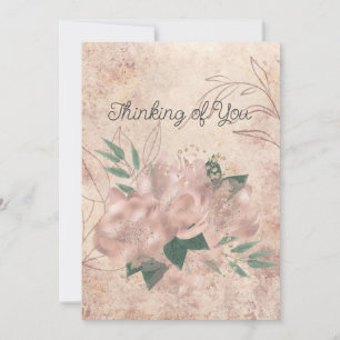 Blank Black Pale Pink Satin Floral Thinking of You Announcement