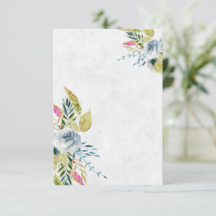 Blank Blue watercolor floral wedding  Invitation