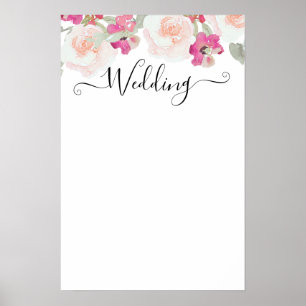 Blank Blush Pink Raspberry  Floral Wedding Sign