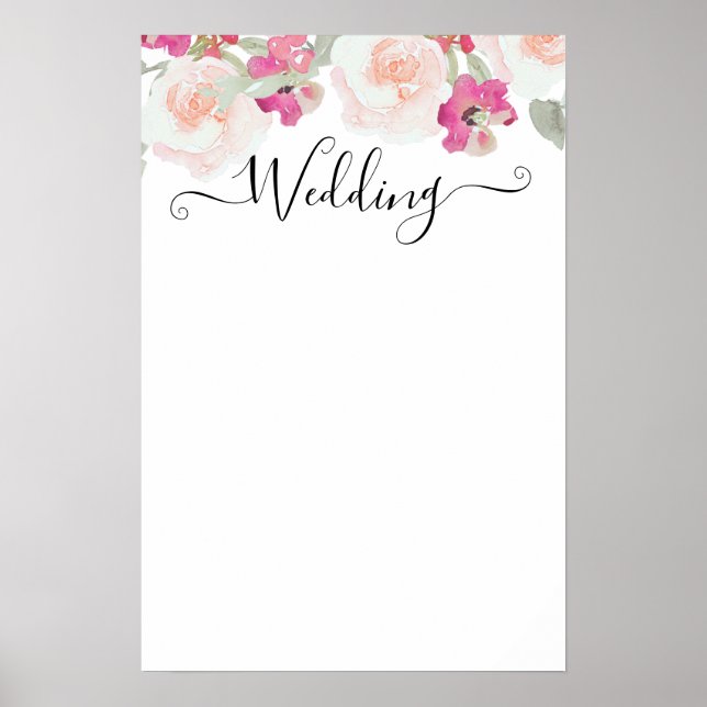 Blank Blush Pink Raspberry  Floral Wedding Sign (Front)