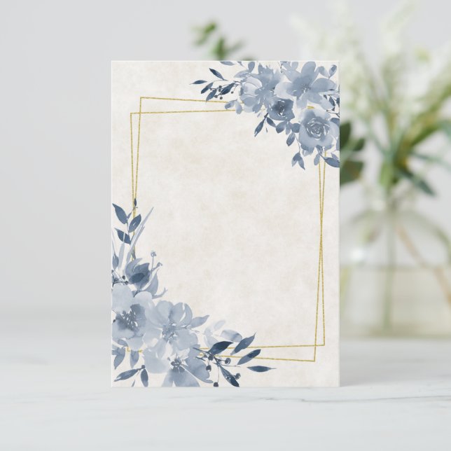 Blank budget Blue  floral and gold frame wedding  Invitation (Standing Front)