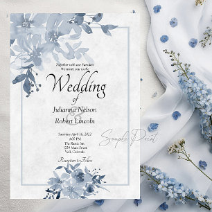 Blank budget Blue watercolor floral wedding  Invit Invitation