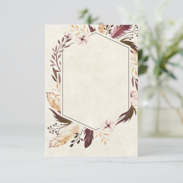 Blank Budget Boho feathers wedding Invitation (Standing Front)