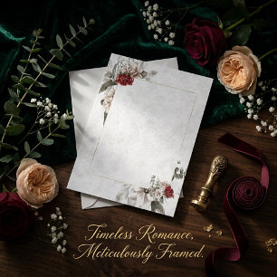 Blank budget floral in red and mist wedding  invitation