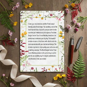 Blank Budget Garden floral wedding Invitation