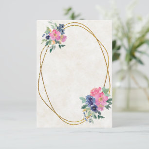 Blank budget Pink and blue floral wedding  Invitation