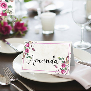 Blank budget Pink loose floral wedding   Place Card