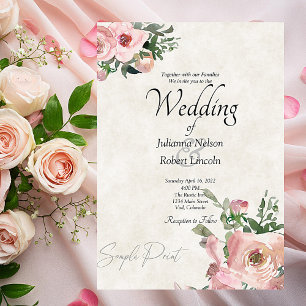 Blank budget Pink watercolor floral wedding  Invitation