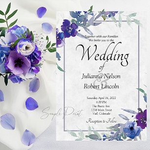 Blank budget Purple and blue floral wedding  Invit Invitation