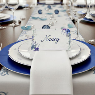 Blank budget Purple and blue floral wedding Place Card