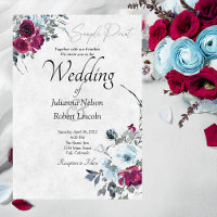 Blank Burgundy and blue watercolor floral wedding