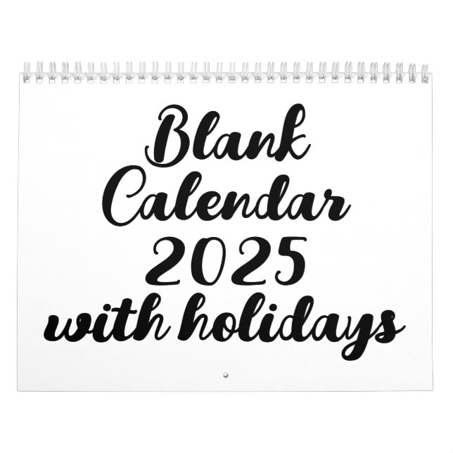 Blank Calendar 2025 With Holidays (Cover)