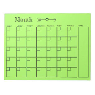 Blank Calendar Green Monthly Planner Notepad