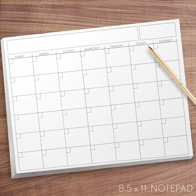 Blank Calendar Page - Sunday Start Landscape View Notepad (Blank Calendar)