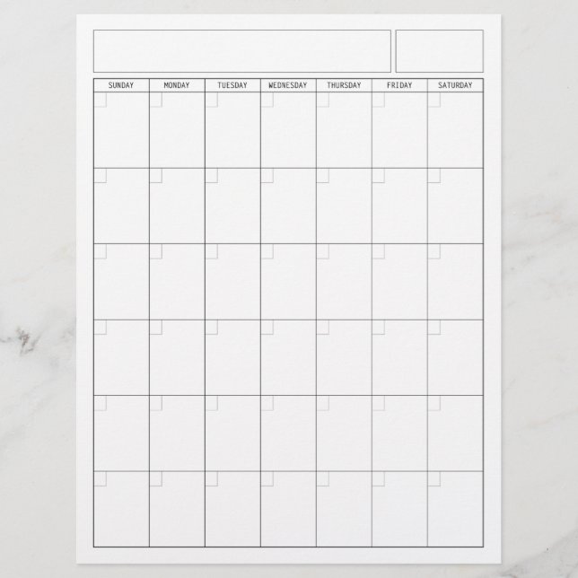 Blank Calendar Page - Sunday Start Portrait View Custom Letterhead (Front)