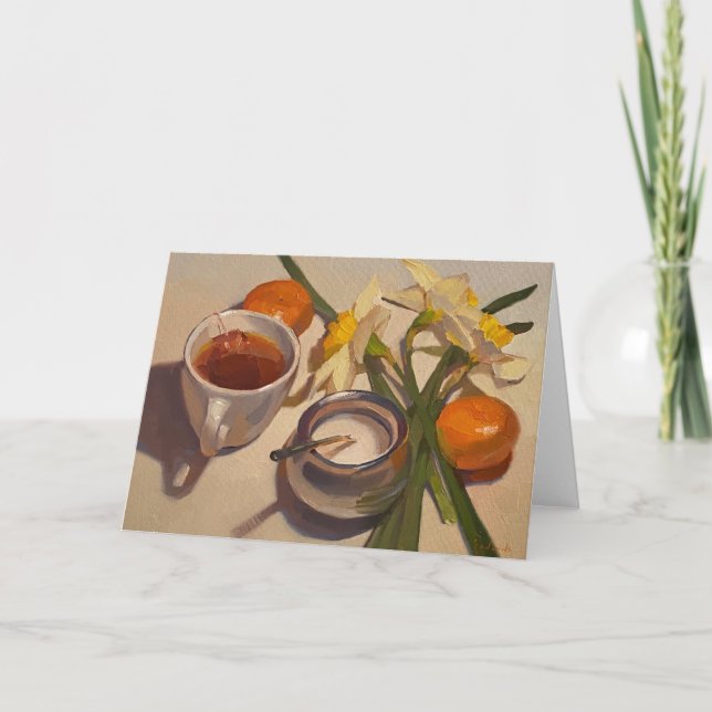 Blank Card: "Daffodils and Tea" by Sarah Sedwick Card (Front)