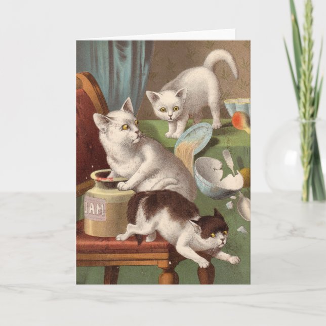 Blank card - Naughty Cat series - Cats in a jam (Front)