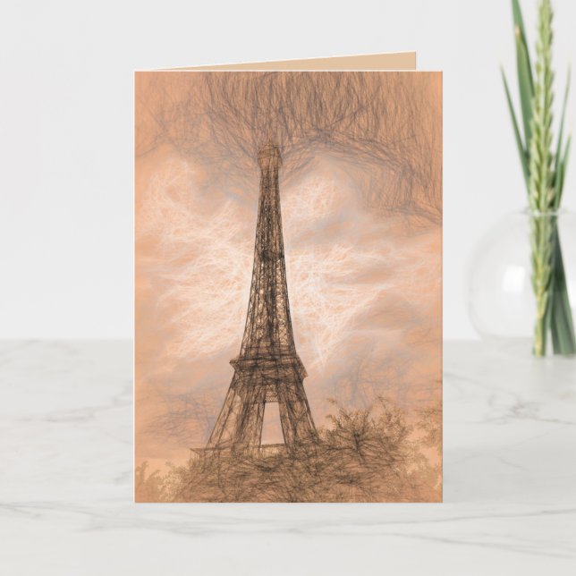 Blank Card with Eiffel Tower Digital Art Sketch  (Front)