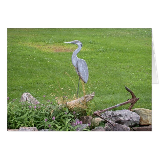 Blank Card - Wooden Blue Heron Sculpture (Front Horizontal)