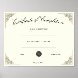 Blank Certificate of Completion w/ Custom Logo Poster