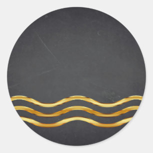 Blank  Chalkboard Gold Striped Curved Customise Classic Round Sticker