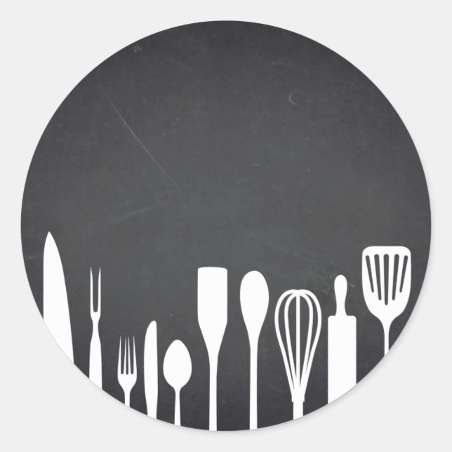 Blank  Chalkboard Kitchen Tools Customise Text Classic Round Sticker (Front)