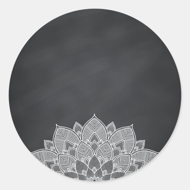 Blank Chalkboard Mandala Lotus Flower Swirl Classic Round Sticker (Front)