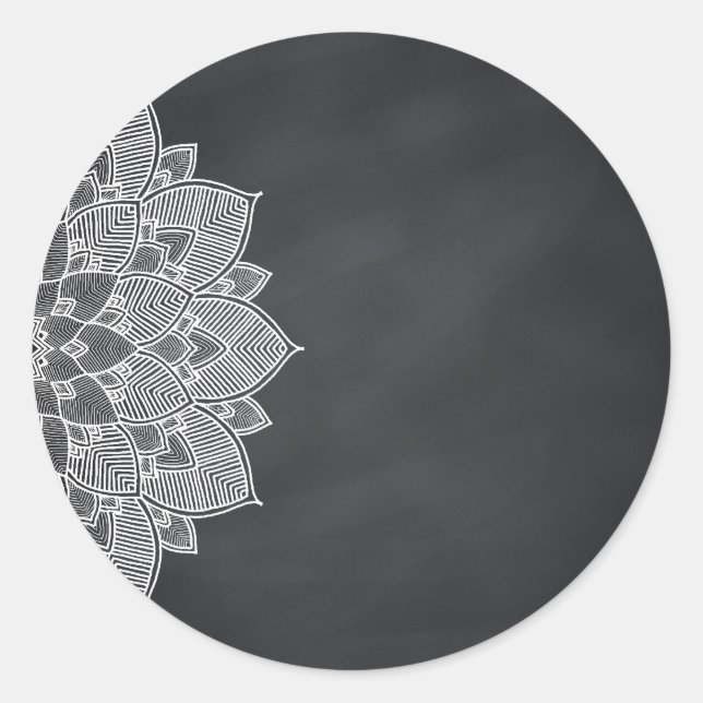 Blank Chalkboard Mandala Lotus Flower Swirl Classic Round Sticker (Front)