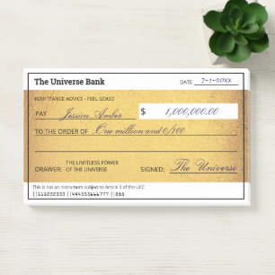 Blank Check Gold Law of Attraction Abundance Post-it Notes