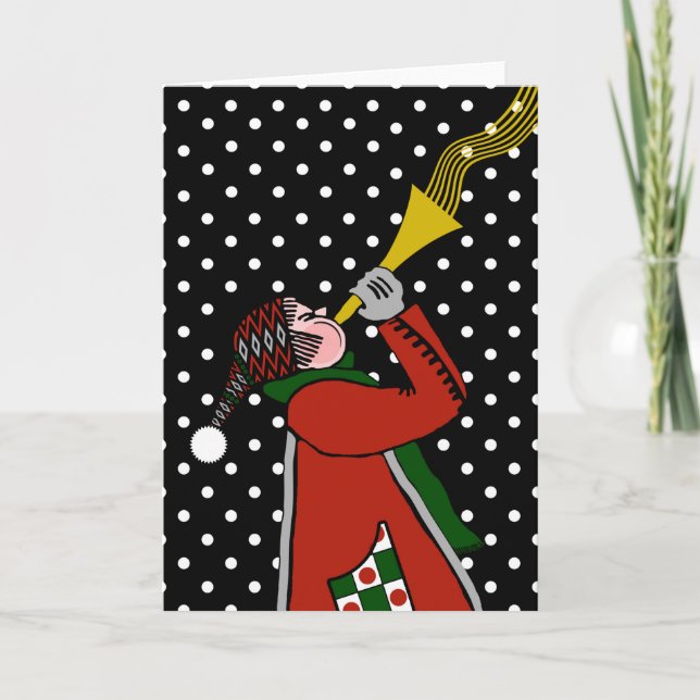 Blank Christmas Card, Blowing the Trumpet in Snow Holiday Card (Front)