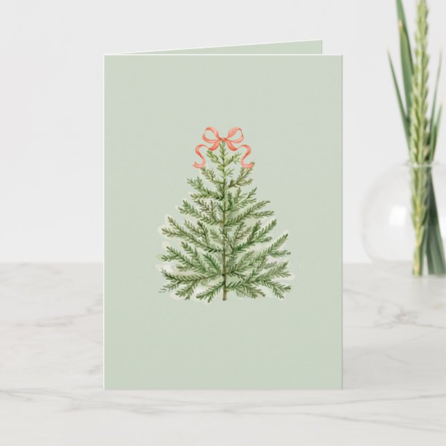 Blank Christmas Card with Christmas Tree & Red Bow (Front)