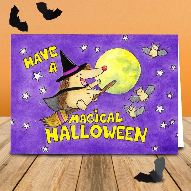 Blank Cute Halloween Hedgehog Witch  Card (Creator Uploaded)