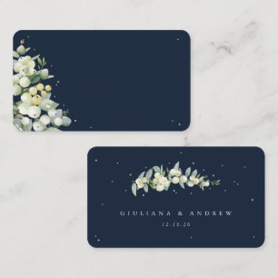 Blank Dark Navy Snowberry+Eucalyptus Wedding Flat Place Card