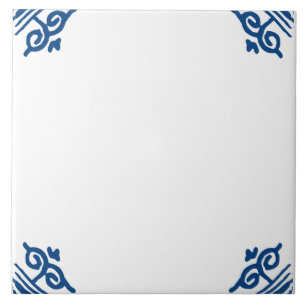 Blank Delft Blue and White Ox head Corner Flourish Ceramic Tile