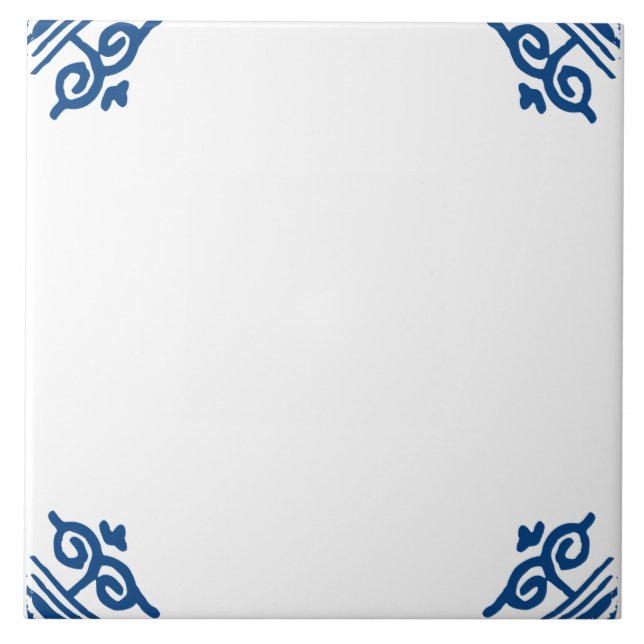 Blank Delft Blue and White Ox head Corner Flourish Ceramic Tile (Front)