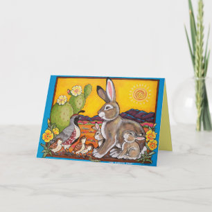 Blank Desert Wildlife Rabbit Quail Sunrise Cactus Card