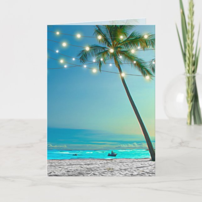 Blank Elegant Tropical Beach Palms String Lights Card (Front)