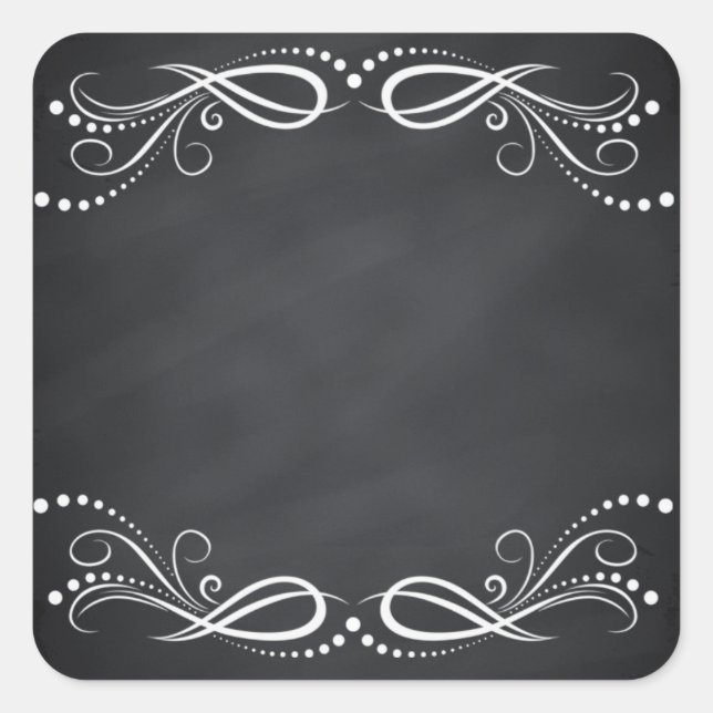 Blank Faux Chalkboard Floral Swirl Customise Square Sticker (Front)