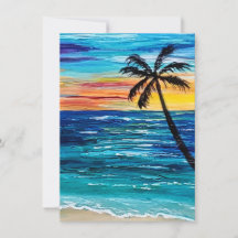 Blank flat note card with tropical design