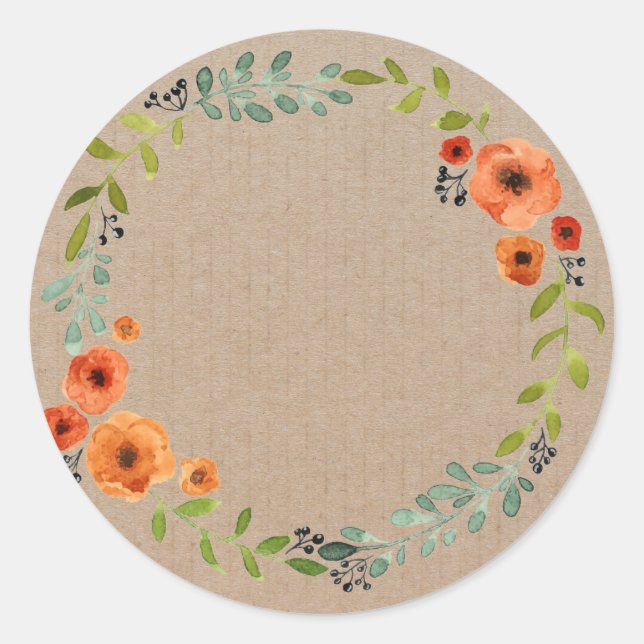 Blank Floral Wreath Label Classic Round Sticker (Front)